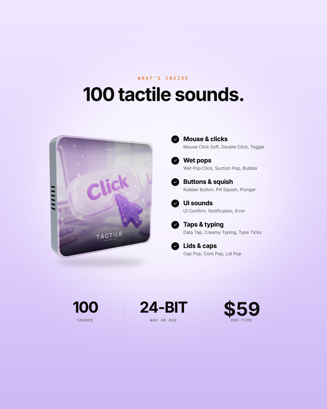 Tactile — what's inside · 100 sounds · $59