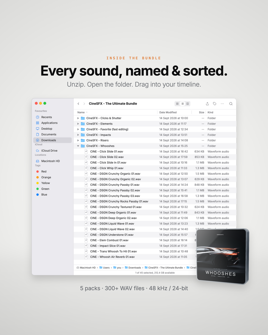 Every sound named and sorted — the folders in Finder